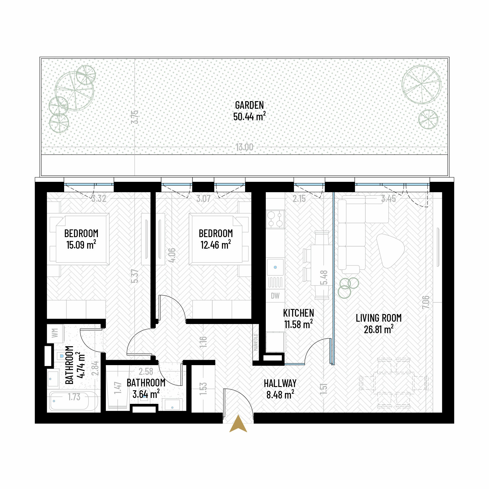 3 Room Apartment Type 3 - B2 - Drumul Taberei Residence - Apartments for Sale in Bucharest - Total Usable Area - 82.80 sqm