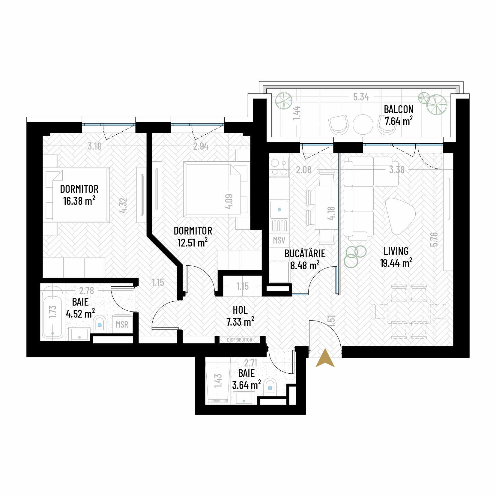Apartament cu 3 Camere Tip 4 - B1S2 - Drumul Taberei Residence - Apartamente de vanzare Bucuresti - Suprafata utila totala - 79.94 mp